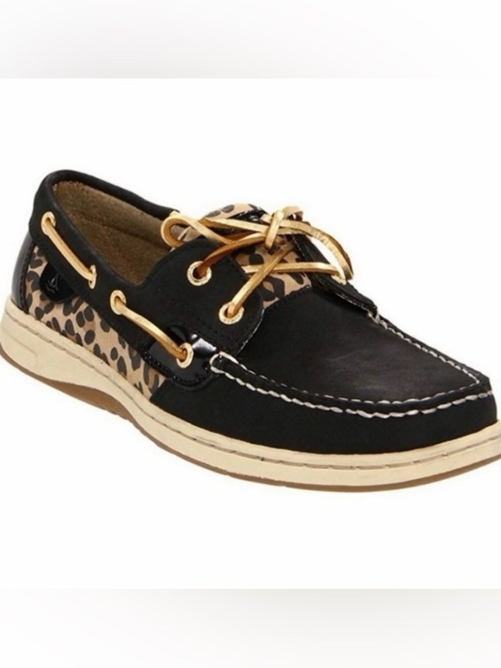 Sperry Black Suede & Leopard/cheetah Boat Shoes with Gold Accents Sz 7